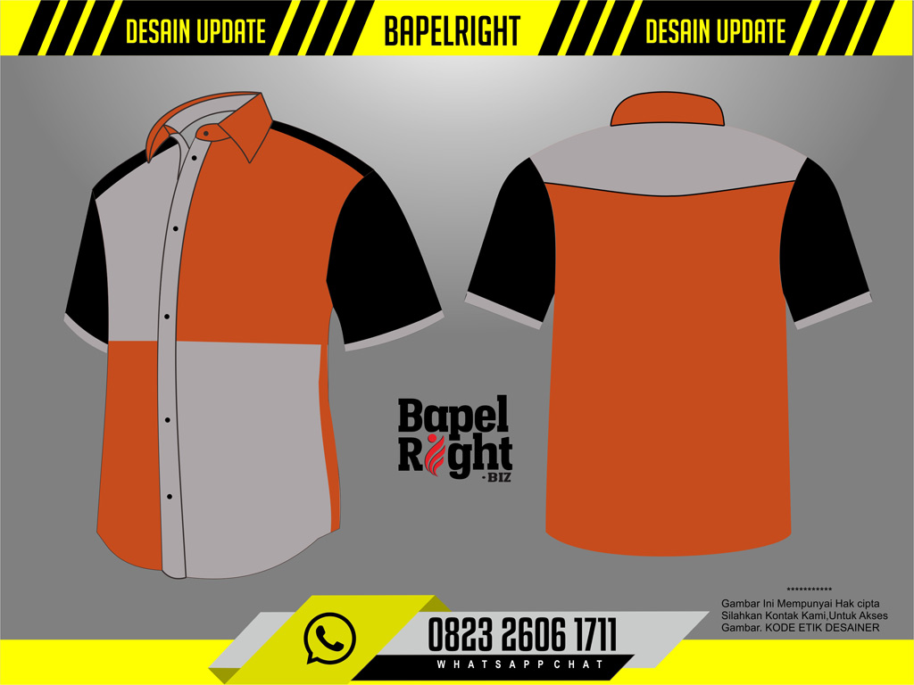 Desain Baju Kemeja Komunitas Abu Orange Hitam